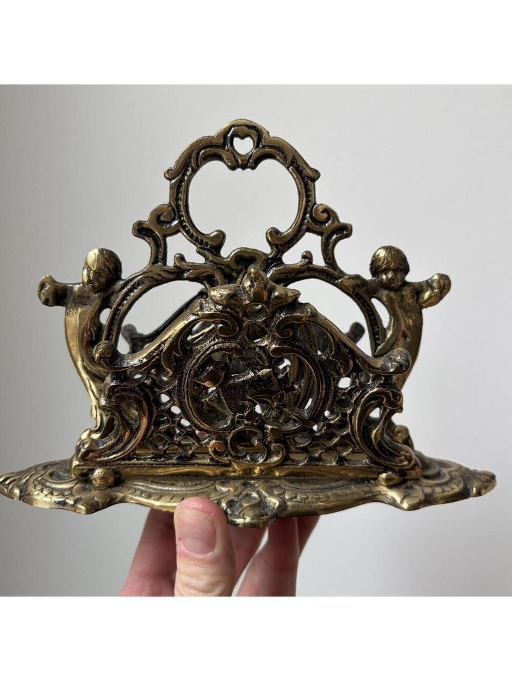 Beautiful 19th Century Antique Brass Victorian Rococo Revival Letter/Mail Holder